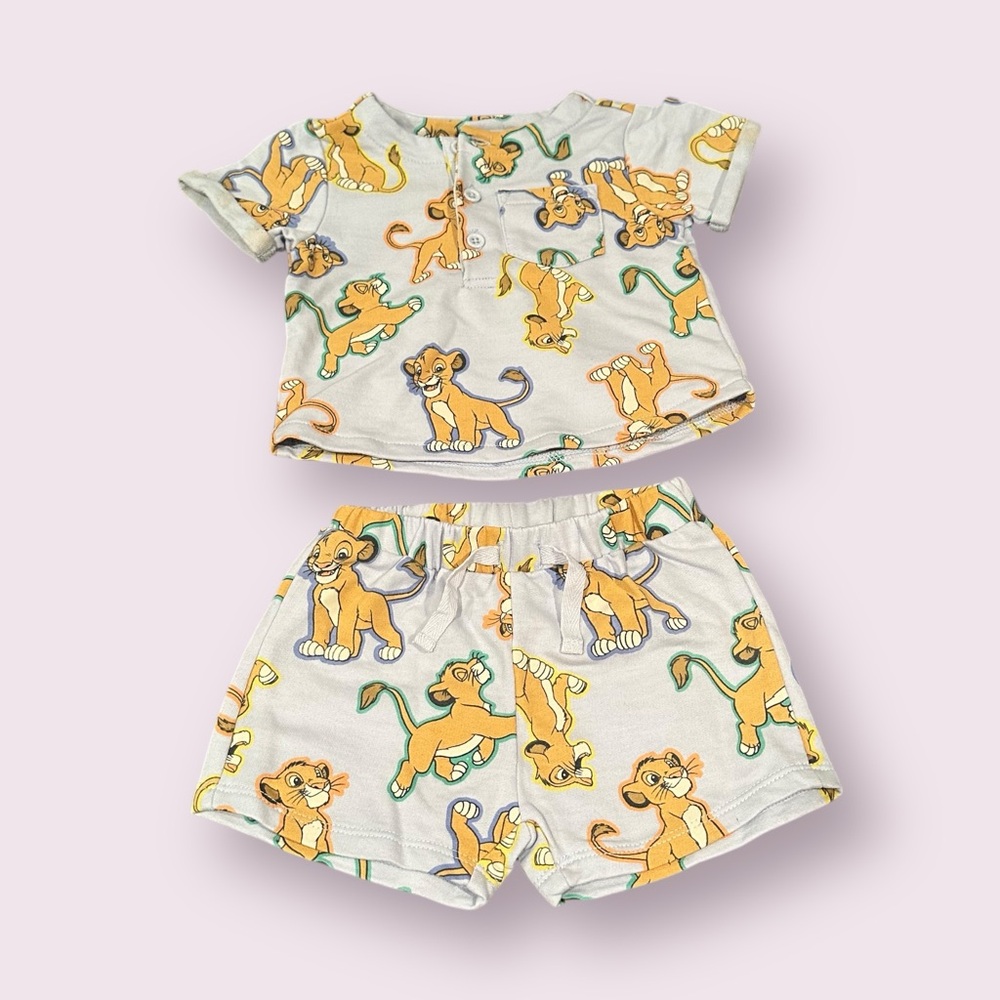 Disney Baby Lion King Simba All Over Print Shorts And Shirt Set Sz 3-6 Months